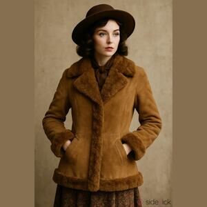 Y2K Vintage Penny Lane Suede Coat Sz M Genuine Leather, Faux Fur Xhilaration